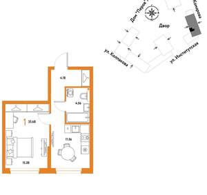 1-к квартира, вторичка, 36м2, 13/6 этаж