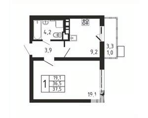 1-к квартира, вторичка, 38м2, 2/9 этаж