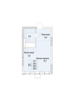 1-к квартира, строящийся дом, 29м2, 13/23 этаж