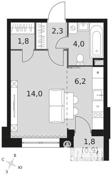 Студия квартира, вторичка, 29м2, 2/21 этаж
