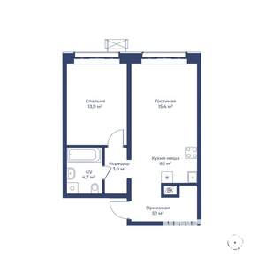 2-к квартира, вторичка, 50м2, 1/24 этаж