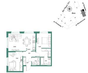 2-к квартира, вторичка, 67м2, 14/25 этаж