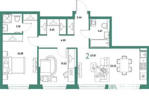 2-к квартира, вторичка, 67м2, 18/25 этаж