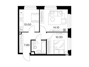 2-к квартира, строящийся дом, 47м2, 19/20 этаж