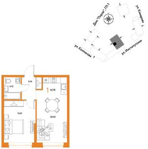 1-к квартира, вторичка, 43м2, 13/25 этаж