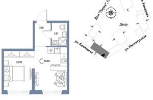 Студия квартира, вторичка, 31м2, 12/6 этаж