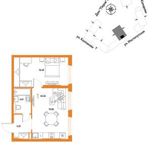 1-к квартира, вторичка, 44м2, 3/6 этаж