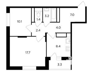 2-к квартира, строящийся дом, 56м2, 12/15 этаж