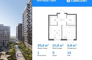 1-к квартира, вторичка, 36м2, 13/17 этаж