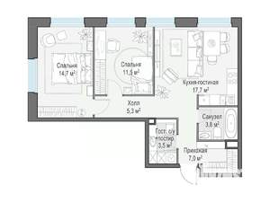 2-к квартира, строящийся дом, 64м2, 10/23 этаж