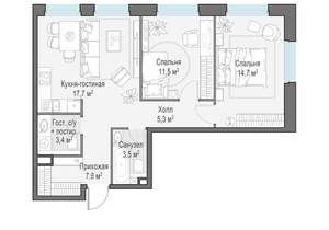 2-к квартира, строящийся дом, 64м2, 12/23 этаж