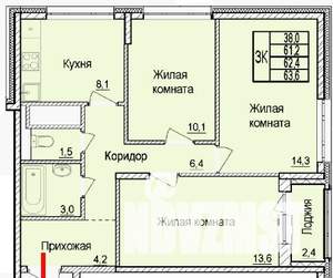 3-к квартира, вторичка, 64м2, 4/25 этаж