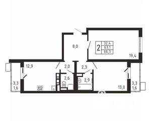 2-к квартира, вторичка, 66м2, 7/9 этаж