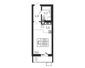 Студия квартира, строящийся дом, 28м2, 2/9 этаж