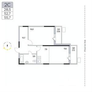 2-к квартира, вторичка, 56м2, 4/9 этаж