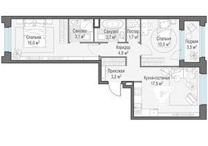 2-к квартира, строящийся дом, 63м2, 8/23 этаж