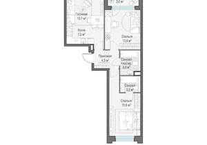 2-к квартира, строящийся дом, 61м2, 3/23 этаж