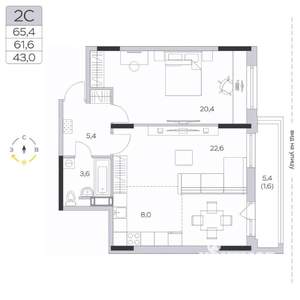 1-к квартира, строящийся дом, 62м2, 3/9 этаж