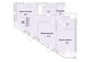 2-к квартира, строящийся дом, 55м2, 10/23 этаж