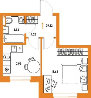 1-к квартира, строящийся дом, 30м2, 19/25 этаж