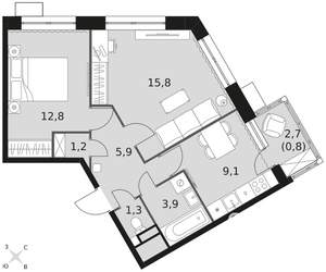 2-к квартира, вторичка, 52м2, 6/21 этаж