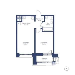 2-к квартира, строящийся дом, 45м2, 14/24 этаж
