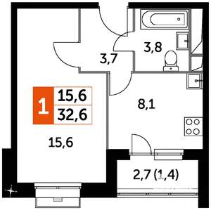 1-к квартира, вторичка, 32м2, 8/23 этаж