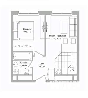 Студия квартира, вторичка, 34м2, 7/16 этаж