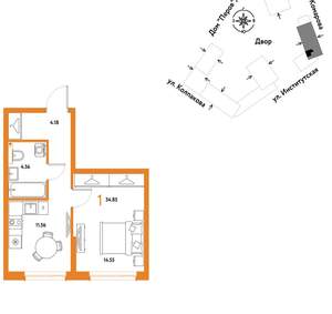 1-к квартира, вторичка, 35м2, 6/6 этаж
