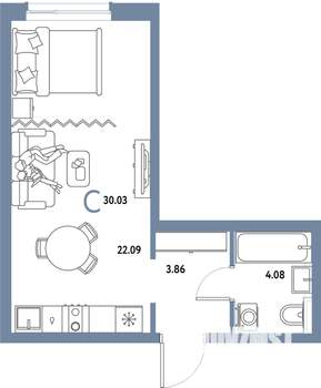 Студия квартира, вторичка, 30м2, 12/25 этаж