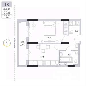 1-к квартира, вторичка, 40м2, 7/9 этаж
