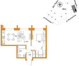 1-к квартира, вторичка, 44м2, 5/6 этаж