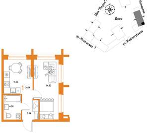 1-к квартира, вторичка, 34м2, 4/6 этаж