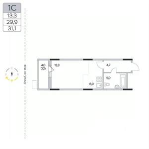 Студия квартира, вторичка, 31м2, 4/9 этаж