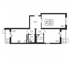 2-к квартира, вторичка, 66м2, 5/9 этаж