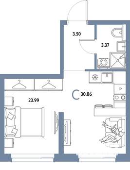 Студия квартира, вторичка, 31м2, 14/25 этаж