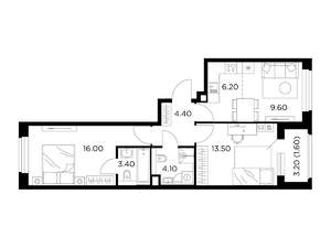 3-к квартира, строящийся дом, 59м2, 16/20 этаж