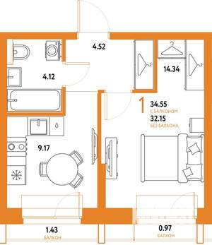 1-к квартира, строящийся дом, 35м2, 11/25 этаж