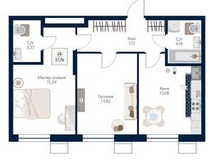 2-к квартира, вторичка, 58м2, 6/21 этаж