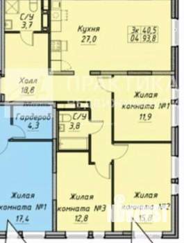 4-к квартира, вторичка, 94м2, 23/24 этаж