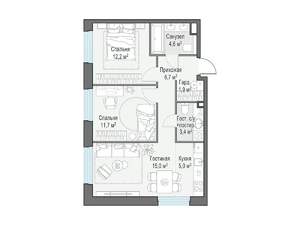 2-к квартира, строящийся дом, 61м2, 16/20 этаж
