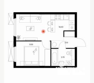 1-к квартира, вторичка, 32м2, 9/25 этаж