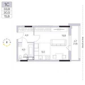 Студия квартира, строящийся дом, 30м2, 7/9 этаж