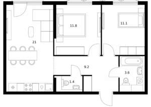 2-к квартира, вторичка, 58м2, 7/24 этаж