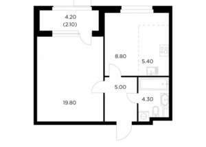 2-к квартира, строящийся дом, 45м2, 14/17 этаж