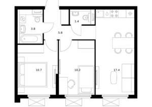 2-к квартира, вторичка, 49м2, 3/25 этаж