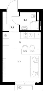 Студия квартира, вторичка, 20м2, 7/24 этаж