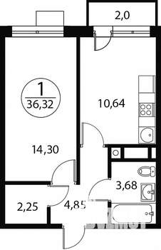 1-к квартира, строящийся дом, 36м2, 3/4 этаж