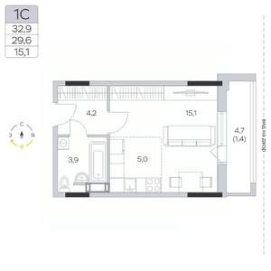 Студия квартира, строящийся дом, 30м2, 5/9 этаж