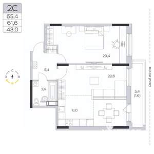 1-к квартира, строящийся дом, 62м2, 3/9 этаж